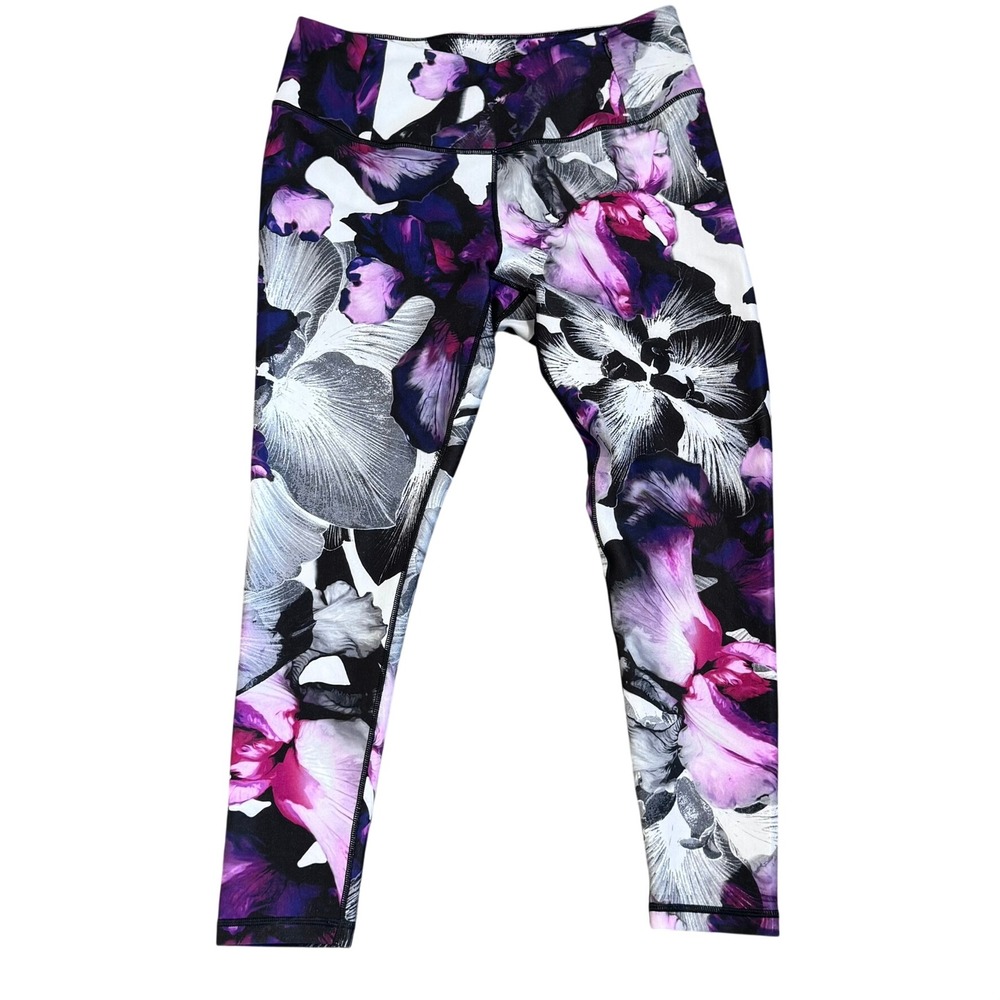 CALIA Women's Medium Black Purple Floral High‎ Rise Leggings Carrie Underwood
